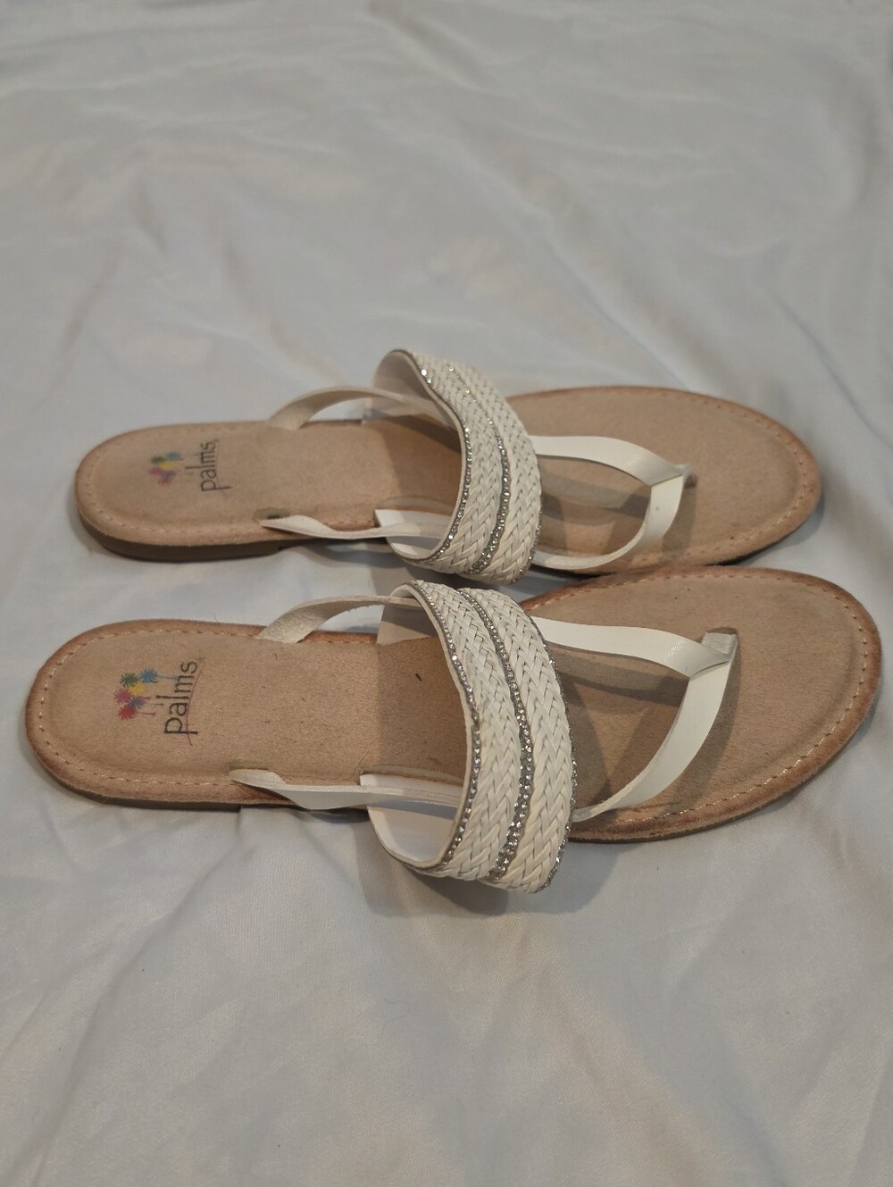 Palms White Braided Strap Women's Slide Sandals US 9